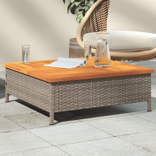  szürke polyrattan és akácfa kerti asztal 70 x 70 x 25 cm