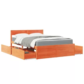   vidaXL viaszbarna tömör fenyőfa ágy fiókokkal és matraccal 120x190 cm