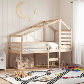 tömör fenyőfa magasított ágy tetővel 90 x 200 cm