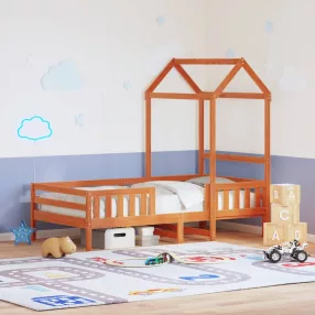 viaszbarna tömör fenyőfa ágykeret tetővel 100 x 200 cm