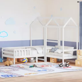   fehér tömör fenyőfa ágy és pad szett tetővel 80 x 200 cm