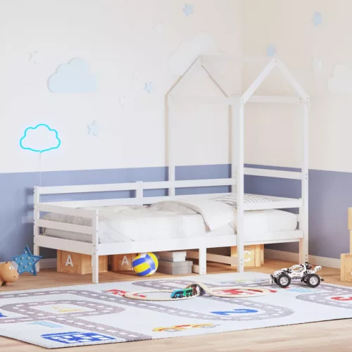 fehér tömör fenyőfa kanapéágy tetővel 80 x 200 cm