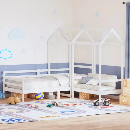 fehér tömör fenyőfa kanapéágy és pad tetővel 80 x 200 cm