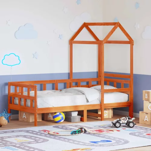 viaszbarna tömör fenyőfa kanapéágy tetővel 90 x 200 cm