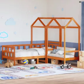   viaszbarna tömör fenyőfa kanapéágyszett tetővel 90 x 200 cm
