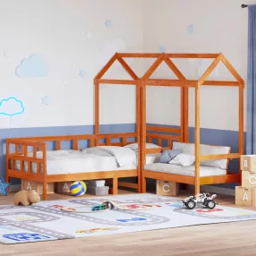   viaszbarna tömör fenyőfa kanapéágyszett tetővel 80 x 200 cm