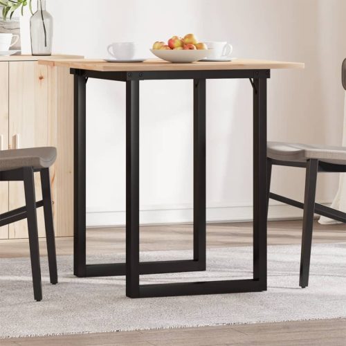 tömör fenyőfa és acél étkezőasztal O-vázzal 60x60x75 cm