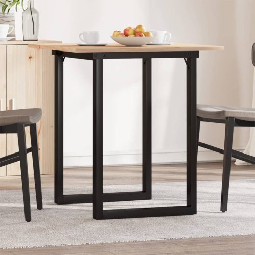 tömör fenyőfa és öntöttvas étkezőasztal O-vázzal 70x70x75 cm