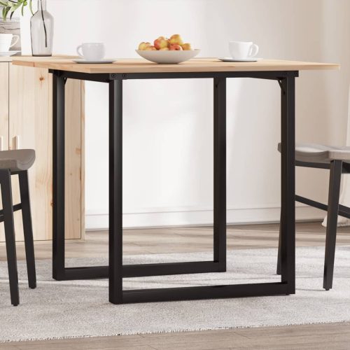 tömör fenyőfa és öntöttvas étkezőasztal O-vázzal 80x80x75 cm