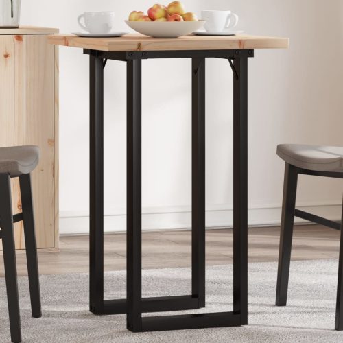 tömör fenyőfa és acél étkezőasztal O-vázzal 50x50x75,5 cm