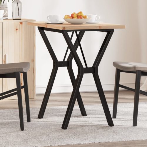 tömör fenyőfa és acél étkezőasztal Y-vázzal 80x50x75,5 cm