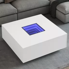   fehér végtelen hatású LED-es dohányzóasztal 100 x 100 x 40 cm