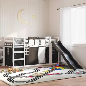   vidaXL fehér-fekete emeletes ágy csúszdával és függönnyel 90 x 200 cm
