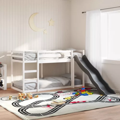 fehér tömör fenyő emeletes ágy csúszdával és létrával 90x200 cm