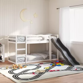   fehér tömör fenyő emeletes ágy csúszdával és létrával 90x190 cm