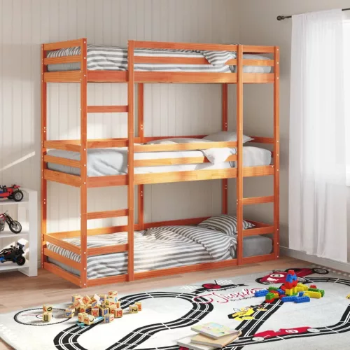 viaszbarna tömör fenyőfa háromszintes ágy 75 x 190 cm