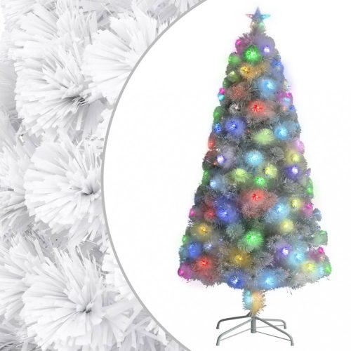 Fehér száloptikás műkarácsonyfa LED-fénnyel 120 cm