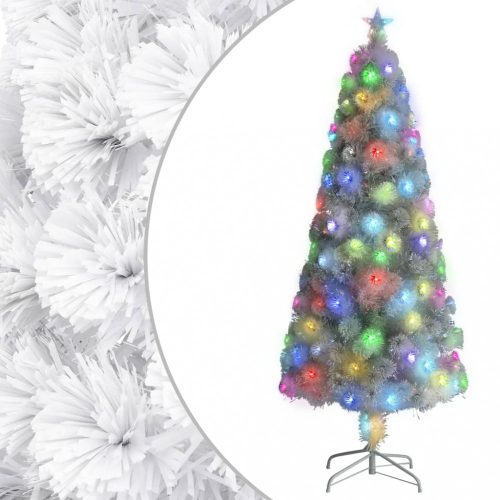 Fehér száloptikás műkarácsonyfa LED fénnyel 180 cm