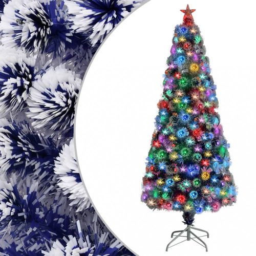  fehér és kék száloptikás műkarácsonyfa LED fénnyel 180 cm
