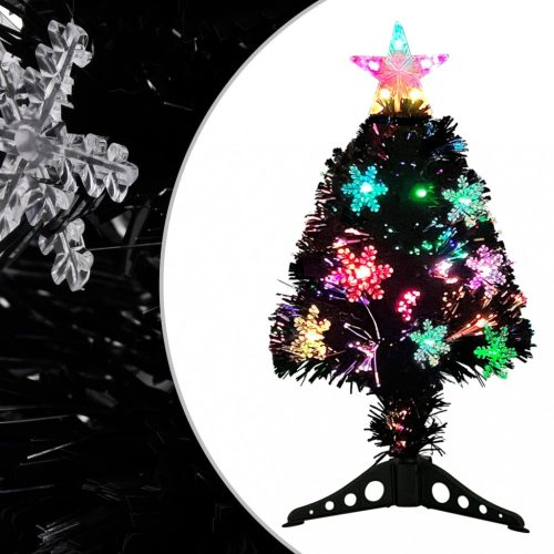 Fekete száloptikás karácsonyfa LED-es hópelyhekkel 64 cm
