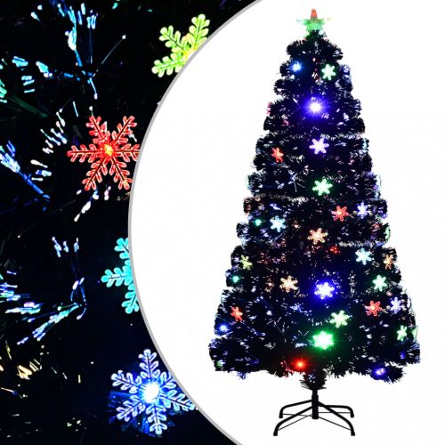 Fekete száloptikás karácsonyfa LED-es hópelyhekkel 120 cm