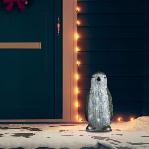 LED-es akril karácsonyi pingvinfigura bel- és és kültérre 30 cm