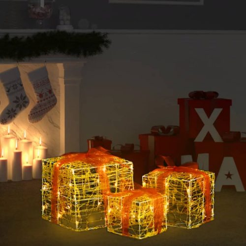 3 darab dekoratív akril meleg fehér karácsonyi ajándékdoboz