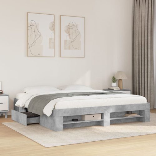 betonszürke szerelt fa ágykeret 200 x 200 cm