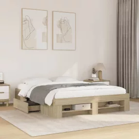   sonoma tölgy színű szerelt fa ágykeret matrac nélkül 150x200 cm