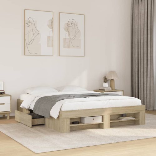 sonoma tölgy színű szerelt fa ágykeret matrac nélkül 150x200 cm
