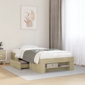   sonoma tölgy színű szerelt fa ágykeret matrac nélkül 100x200 cm