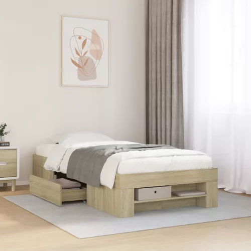 sonoma tölgy színű szerelt fa ágykeret matrac nélkül 100x200 cm