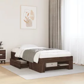   barna tölgy színű szerelt fa ágykeret matrac nélkül 100x200 cm
