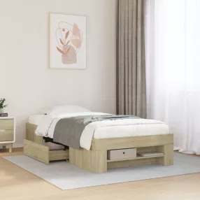   sonoma tölgy színű szerelt fa ágykeret matrac nélkül 90x200 cm