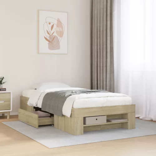 sonoma tölgy színű szerelt fa ágykeret matrac nélkül 90x200 cm