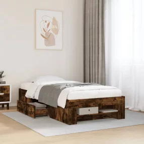   füstös tölgy színű szerelt fa ágykeret matrac nélkül 90x200 cm