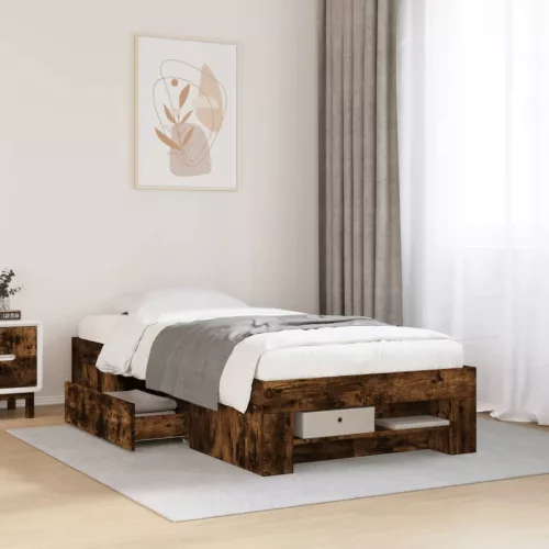 füstös tölgy színű szerelt fa ágykeret matrac nélkül 90x200 cm