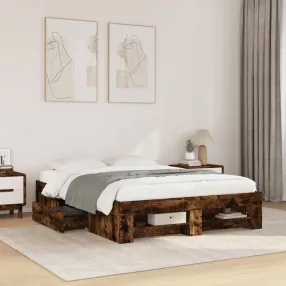   füstös tölgy színű szerelt fa ágykeret matrac nélkül 120x190 cm