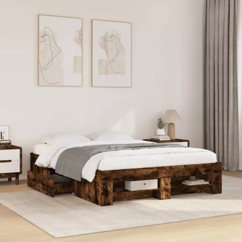 füstös tölgy színű szerelt fa ágykeret matrac nélkül 120x190 cm