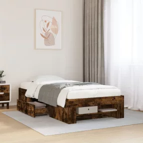  füstös tölgy színű szerelt fa ágykeret matrac nélkül 90x190 cm