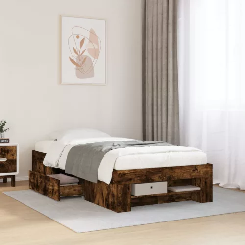 füstös tölgy színű szerelt fa ágykeret matrac nélkül 90x190 cm