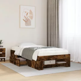   füstös tölgy színű szerelt fa ágykeret matrac nélkül 75x190 cm