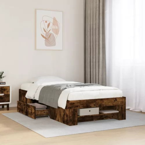 füstös tölgy színű szerelt fa ágykeret matrac nélkül 75x190 cm