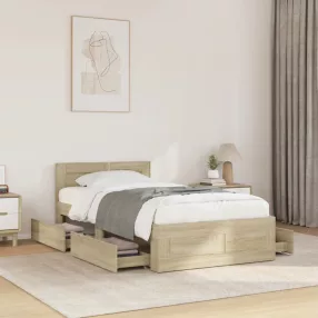   sonoma-tölgyszínű szerelt fa ágykeret fejtámlával 90 x 200 cm