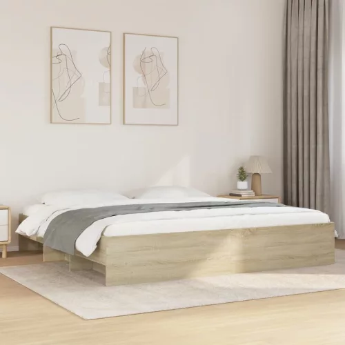 vidaXL sonoma tölgyszínű szerelt fa ágykeret matrac nélkül 200x200 cm