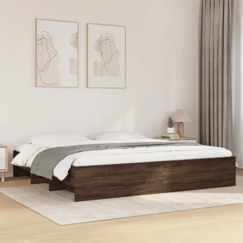barna tölgy színű szerelt fa ágykeret matrac nélkül 200x200 cm