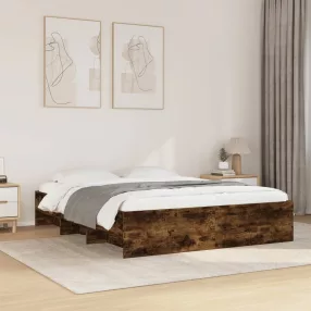   füstös tölgy színű szerelt fa ágykeret matrac nélkül 160x200 cm