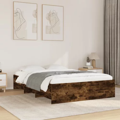 vidaXL füstös tölgy színű szerelt fa ágykeret matrac nélkül 140x200 cm