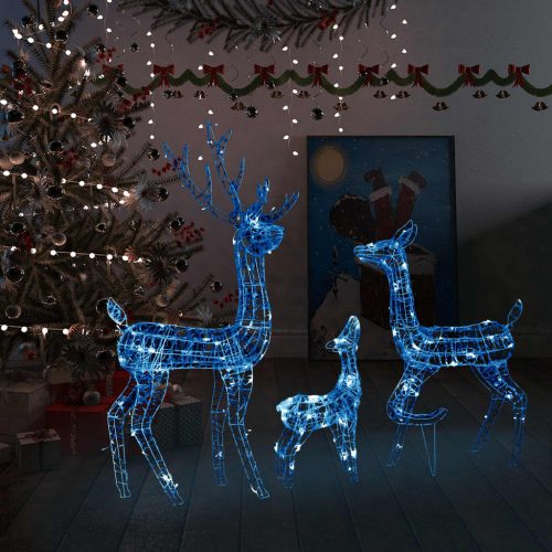  300 LED-es kék akril karácsonyi rénszarvascsalád
