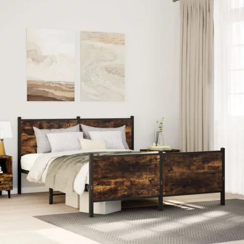 füstös tölgy színű fém ágykeret matrac nélkül 160 x 200 cm